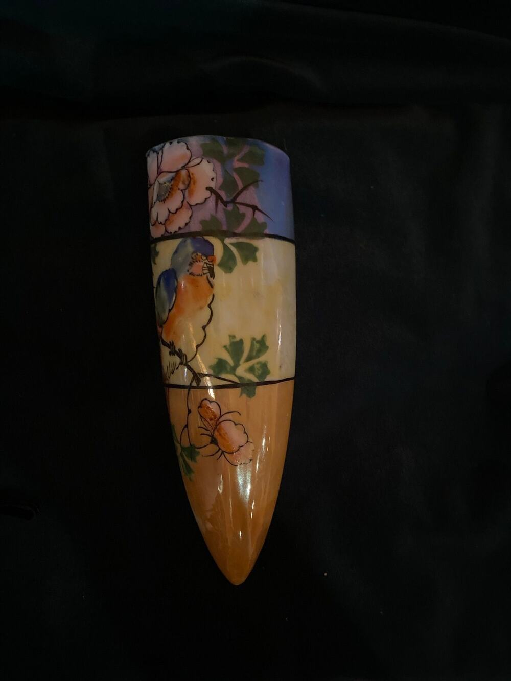 Antique 1930s Japan Lusterware Parrot Wall Pocket Vase Hand Painted 7”